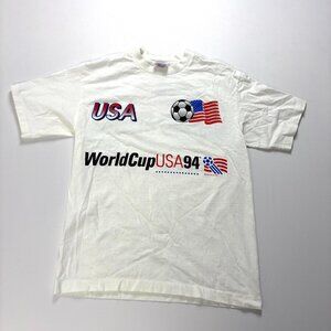 Vintage USA Soccer World Cup Shirt White Sz M/L Single Stitch 1994 Back Hit